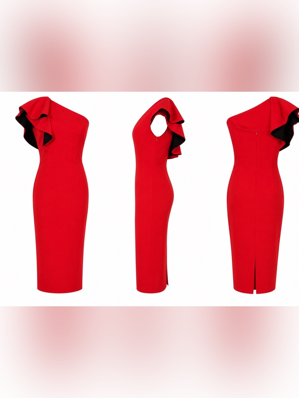 Ruffle One-Shoulder Cocktail Dress -Rachel Roy Collection - Red and black-Small